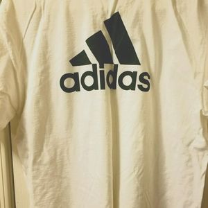 Adidas white shirt with bold logo on back